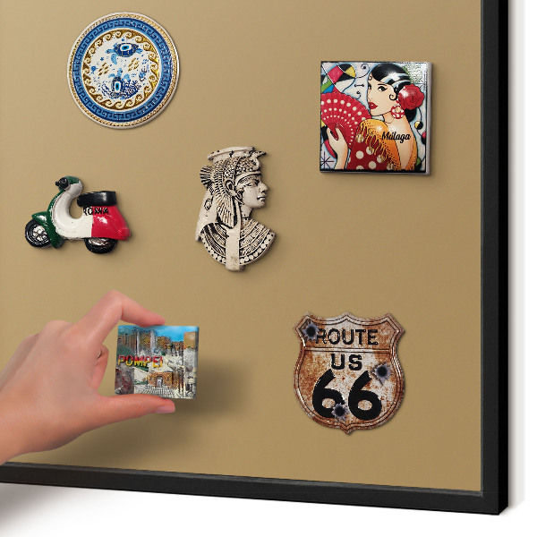 Metal wall board for magnets in a black frame Brown color