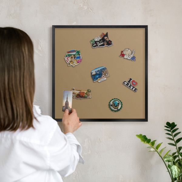 Metal wall board for magnets in a black frame Brown color
