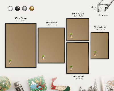 Metal wall board for magnets in a black frame Brown color