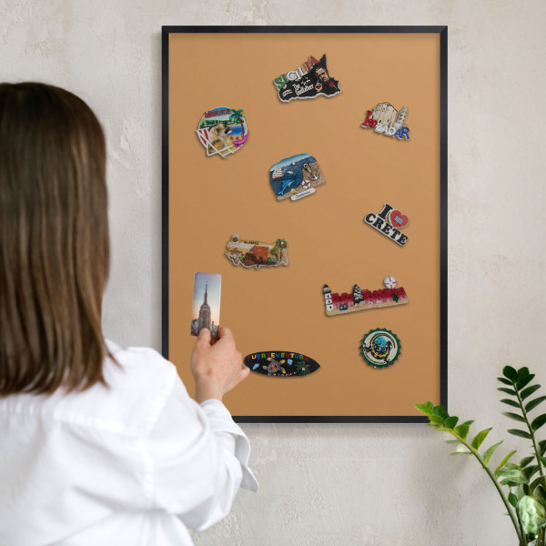 Vacation magnet board with a black frame Dull orange