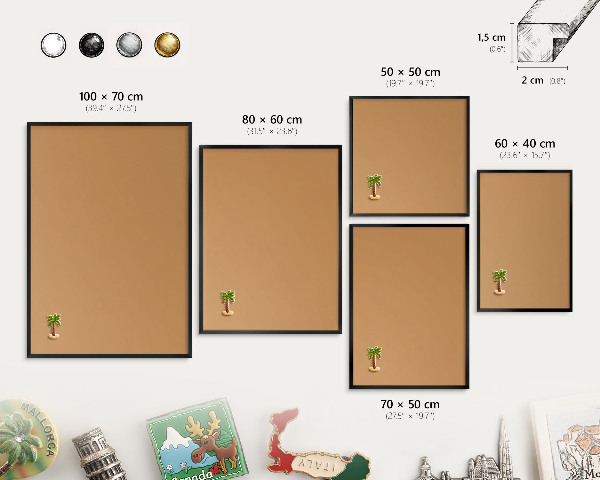 Vacation magnet board with a black frame Dull orange