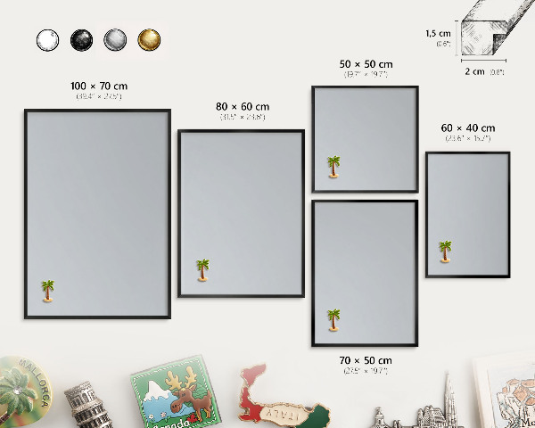 Metal wall board for magnets in a black frame Light gray