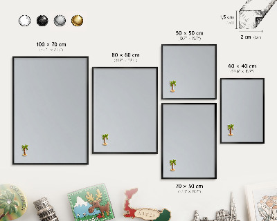 Metal wall board for magnets in a black frame Light gray