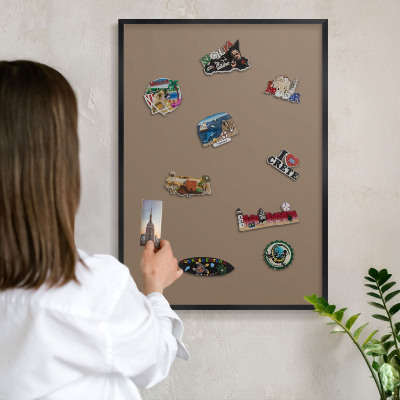 Vacation magnet board with a black frame Neutral brown