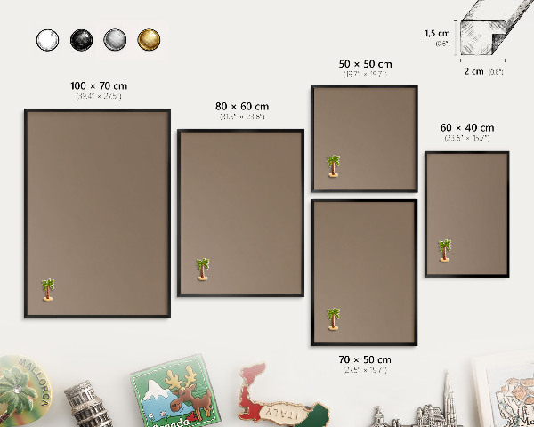 Vacation magnet board with a black frame Neutral brown