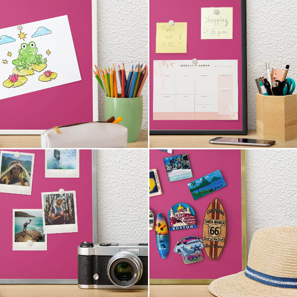 Metal wall board for magnets in a black frame Intense pink