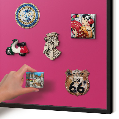 Metal wall board for magnets in a black frame Intense pink