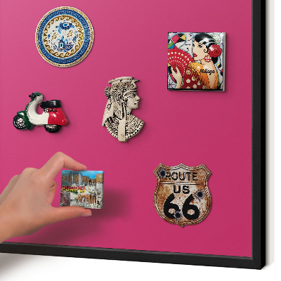 Metal wall board for magnets in a black frame Intense pink
