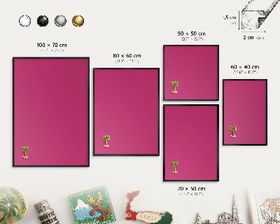 Metal wall board for magnets in a black frame Intense pink