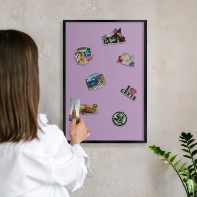 Vacation magnet board with a black frame Light purple