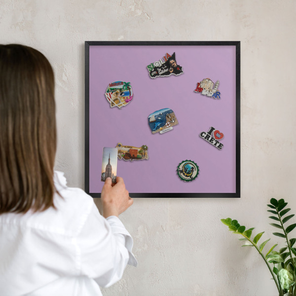 Vacation magnet board with a black frame Light purple