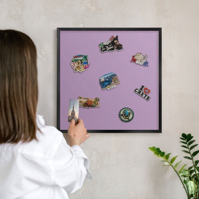 Vacation magnet board with a black frame Light purple
