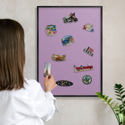 Vacation magnet board with a black frame Light purple
