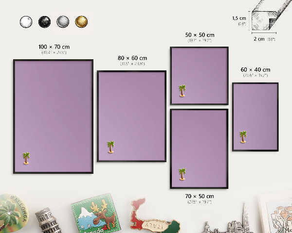 Vacation magnet board with a black frame Light purple
