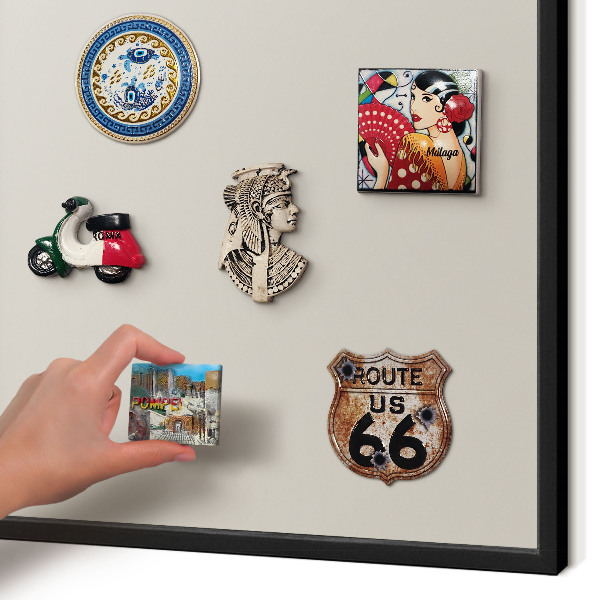Metal wall board for magnets in a black frame Warm stone