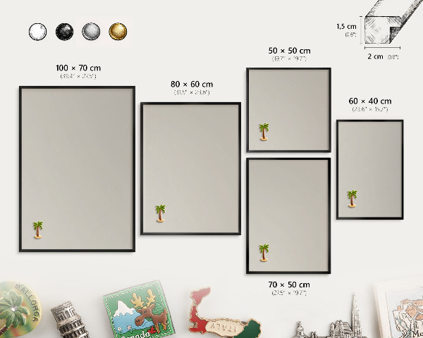 Metal wall board for magnets in a black frame Warm stone