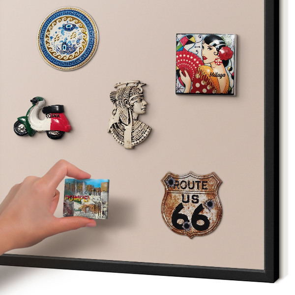 Vacation magnet board with a black frame Beige pink