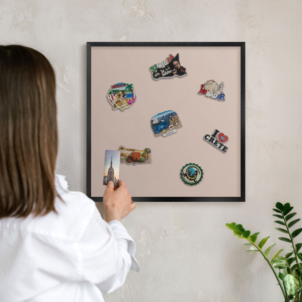 Vacation magnet board with a black frame Beige pink