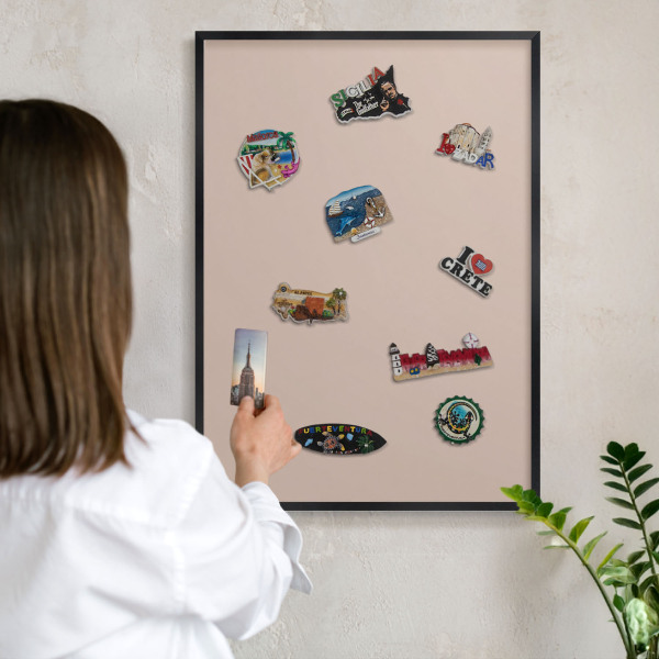 Vacation magnet board with a black frame Beige pink
