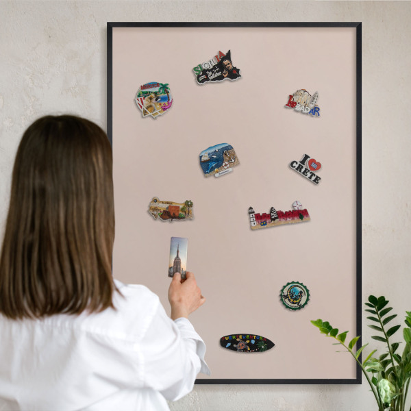 Vacation magnet board with a black frame Beige pink