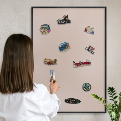 Vacation magnet board with a black frame Beige pink