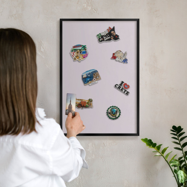 Metal wall board for magnets in a black frame Light lilac