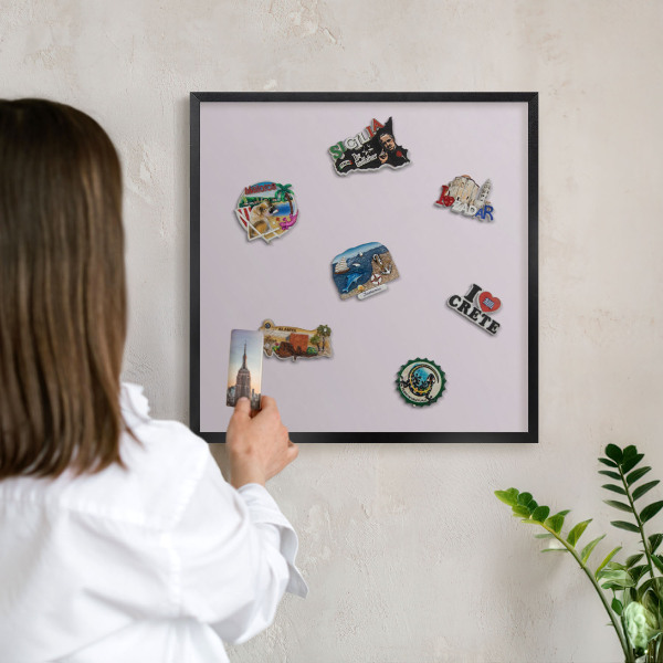 Metal wall board for magnets in a black frame Light lilac