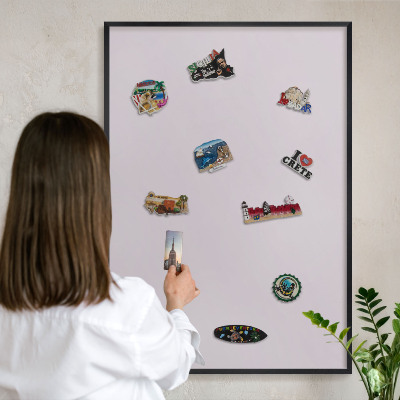 Metal wall board for magnets in a black frame Light lilac