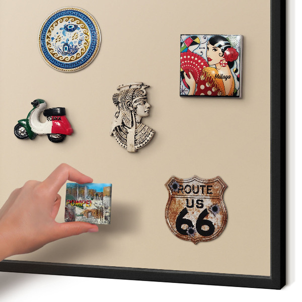 Vacation magnet board with a black frame Beige orange