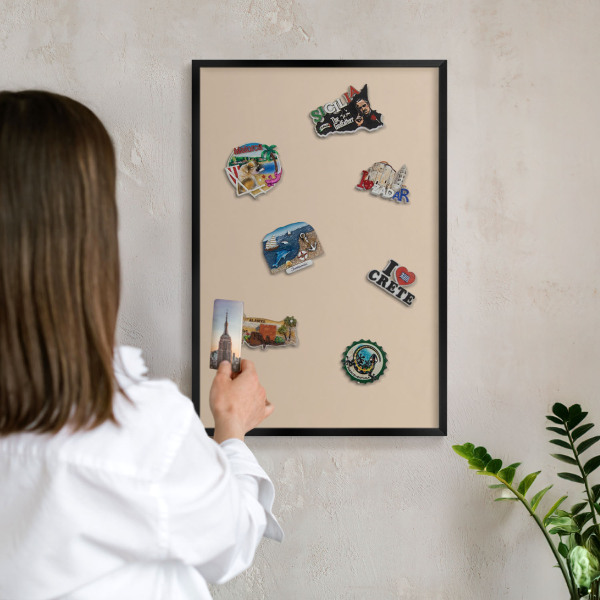 Vacation magnet board with a black frame Beige orange