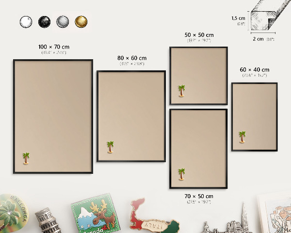 Vacation magnet board with a black frame Beige orange
