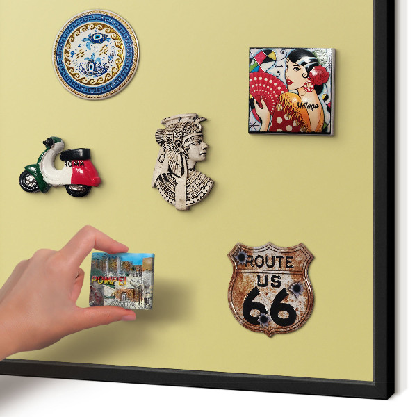 Metal wall board for magnets in a black frame Vintage yellow