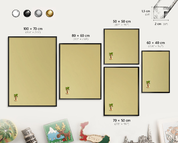 Metal wall board for magnets in a black frame Vintage yellow