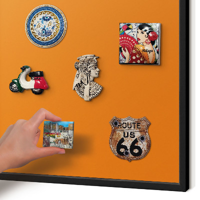 Vacation magnet board with a black frame Strong orange