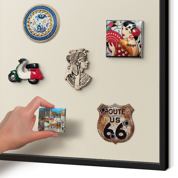 Metal wall board for magnets in a black frame Light stone