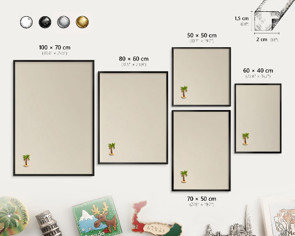 Metal wall board for magnets in a black frame Light stone