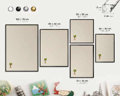 Metal wall board for magnets in a black frame Light stone
