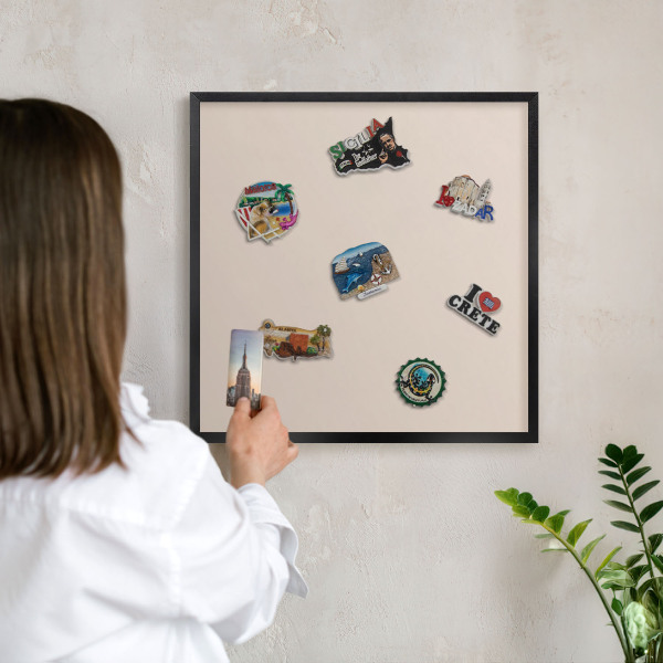 Vacation magnet board with a black frame Warm beige