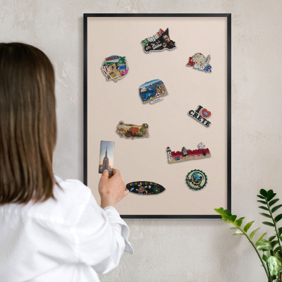 Vacation magnet board with a black frame Warm beige