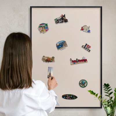 Vacation magnet board with a black frame Warm beige