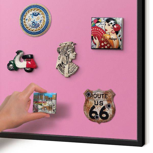 Metal wall board for magnets in a black frame Cool pink