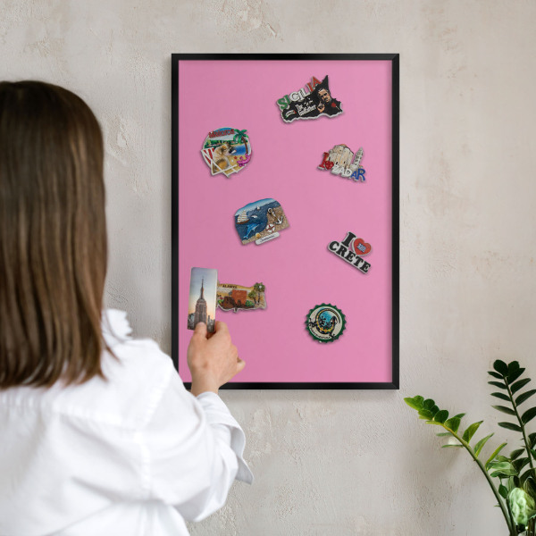 Metal wall board for magnets in a black frame Cool pink