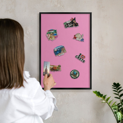 Metal wall board for magnets in a black frame Cool pink