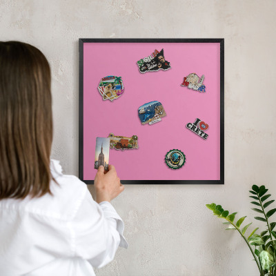 Metal wall board for magnets in a black frame Cool pink