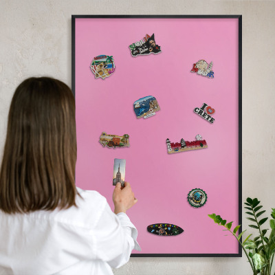 Metal wall board for magnets in a black frame Cool pink