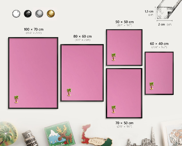 Metal wall board for magnets in a black frame Cool pink
