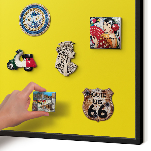 Vacation magnet board with a black frame Intense yellow