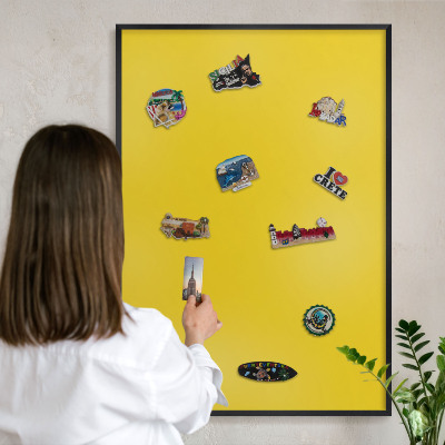 Vacation magnet board with a black frame Intense yellow