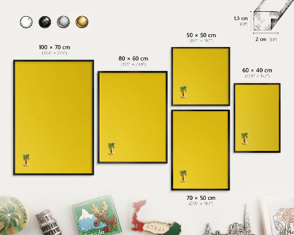Vacation magnet board with a black frame Intense yellow