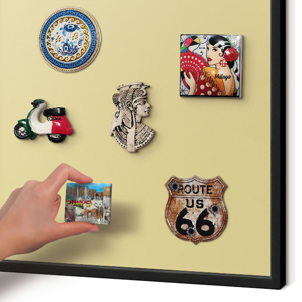 Metal wall board for magnets in a black frame Beige-yellow